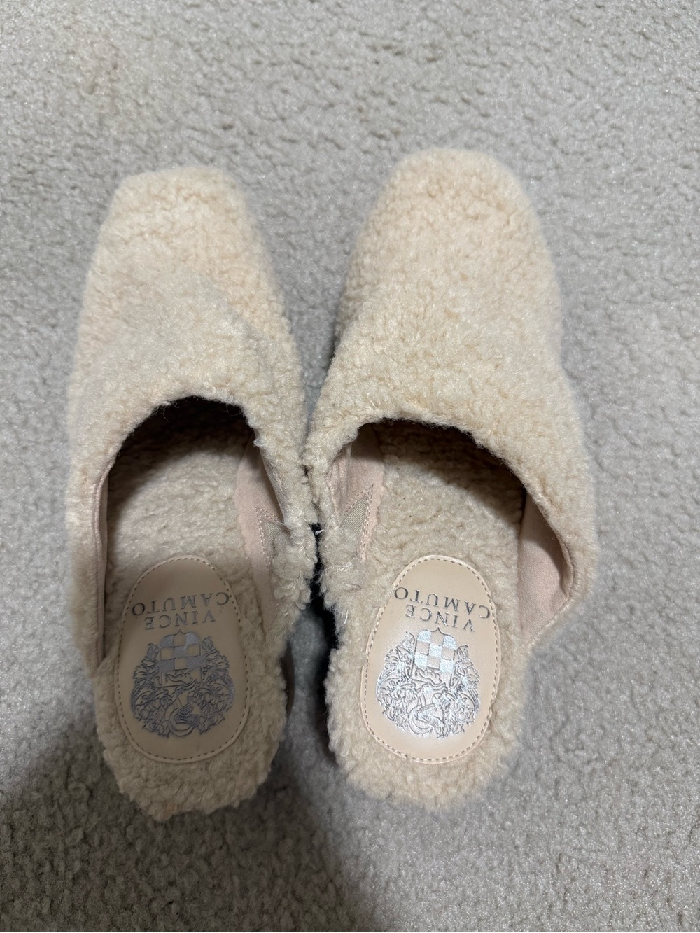 Vince Camuto Beige Sherpa Slip-On Mules